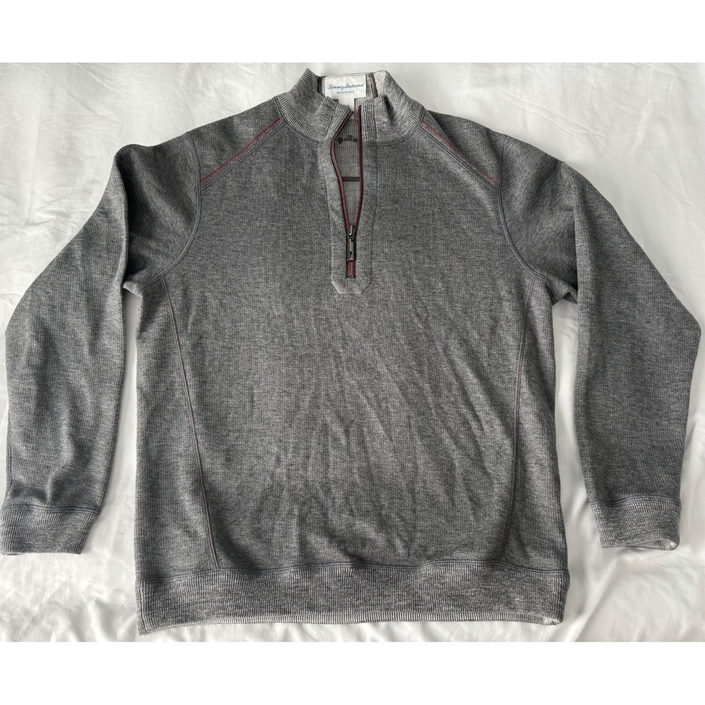 Tommy Bahama ReversibleSweater Mens Small Gray 1/4 Zip Pullover Sweatshirt